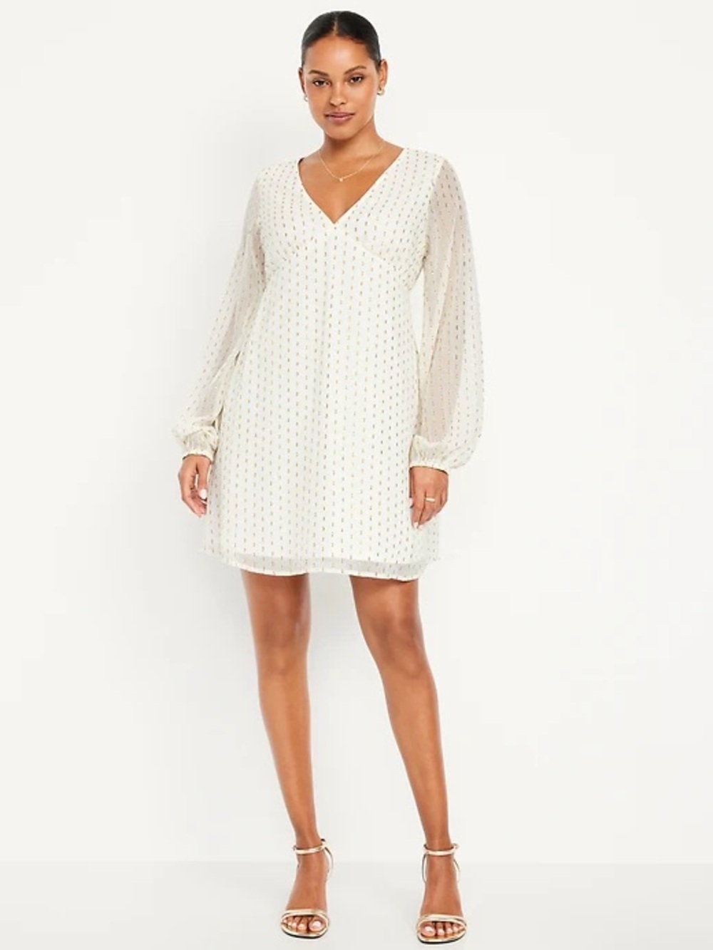 Old Navy Cream Swiss Dot V-Neck Long Sleeve Mini Dress • Small